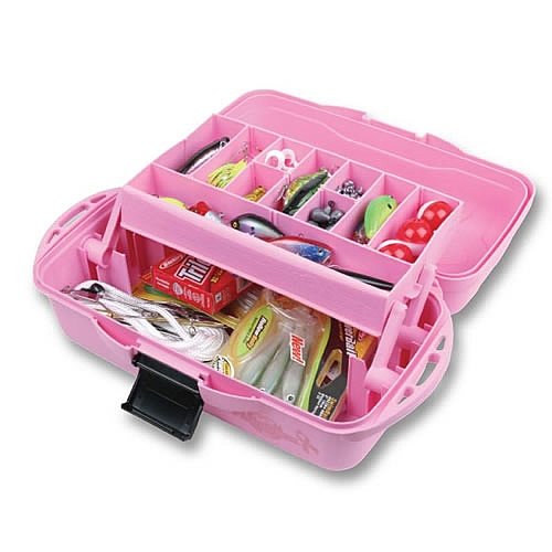 Pink Fishing Tackle Box with Starter Kit 55 Pc Lures Line Stringer